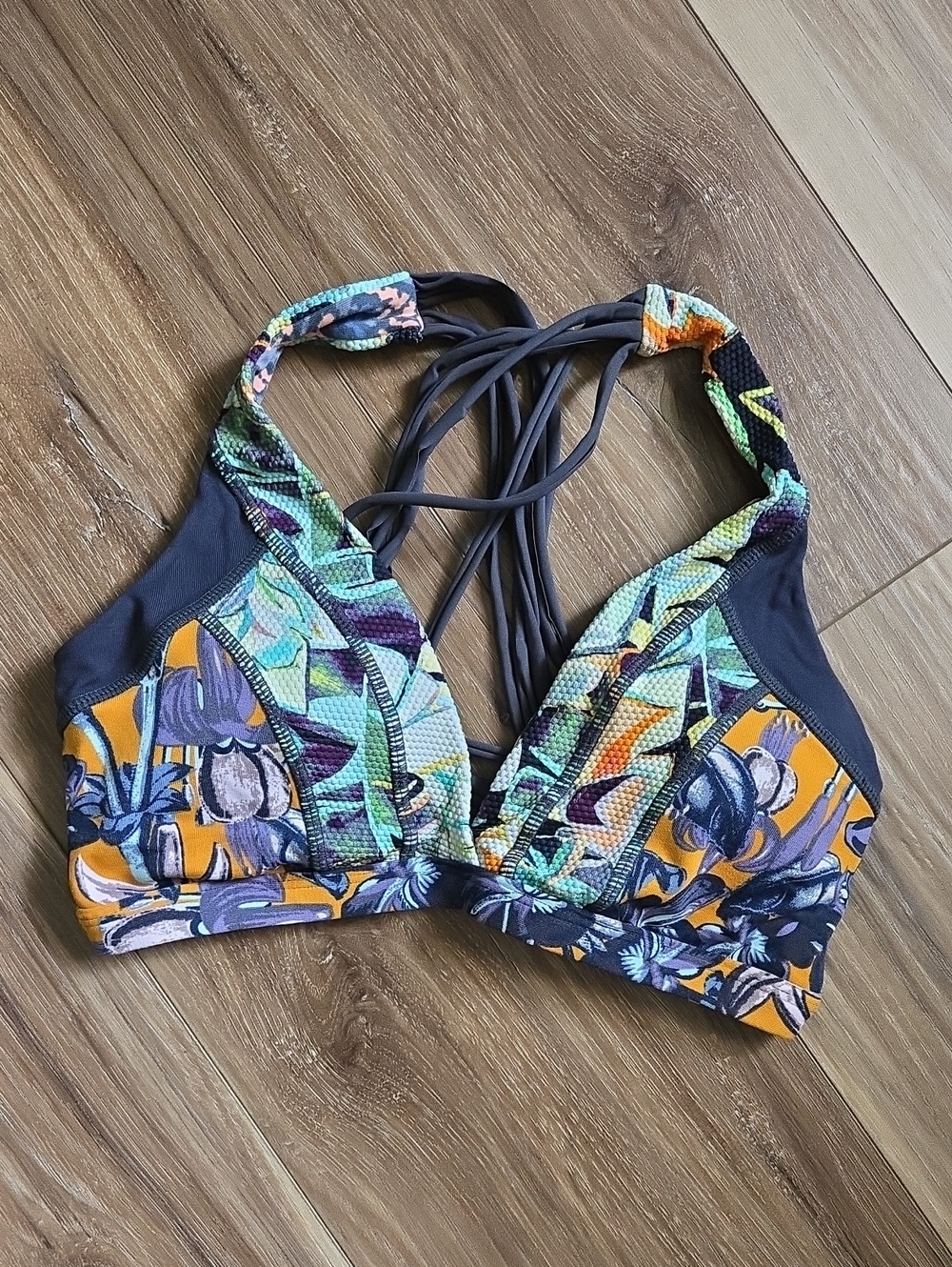 Maaji Multicolor Strappy Bikini Top Sz Small- Yellow, Green, Purple, Gray